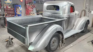 Engineering a hinge system for the tailgate...1935 Plymouth pickup truck