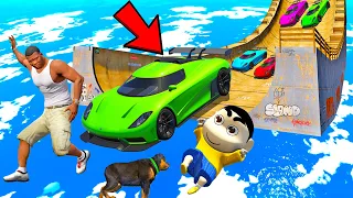 SHINCHAN AND FRANKLIN TRIED THE IMPOSSIBLE HIGHEST MEGA RAMP CAR JUMP CHALLENGE GTA 5