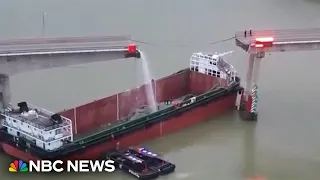 Video shows partial bridge collapse after ship collision in China