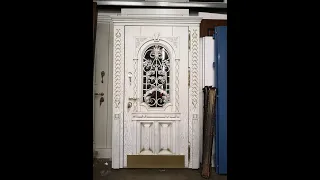 Элитная входная дверь в коттедж премиум класса (со стеклом и ковкой), купить в Москве