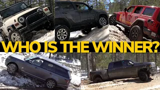 Winter Off-Road Battle: Range Rover Wrangler 4Runner Dodge Ram. Toyo AT3 vs BFG KO2 vs Dunlop A/T