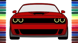 How to draw Dodge Challenger SRT Hellcat 2018 Front View