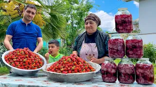 RED STRAWBERRY JAM AND CAKE! COOKING TURKISH BOREK | RURAL LIFE IRRESISTIBLE AZERBAIJANI PILAF