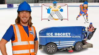 Handyman Hal Explores Ice Hockey Rink | Ice Shaving Machine | Ice Hockey for Kids