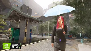 [4K] Rainy Morning Walk in the Park | Cyberpunk 2077