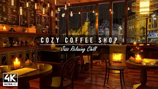 A Rainy Day in Cozy Coffee Shop 4K ☕ Background Instrumental to Relax, Study, Work