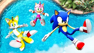 GTA 5 Sonic, Tails & Amy Rose Jumping Into Pool (Euphoria Physics/Ragdolls)