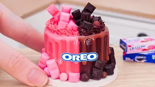🍫Satisfying Miniature OREO Cake Half Chocolate Half Strawberry Decorating Idea | Mini Bakery