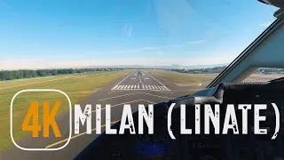 Approach and landing in Milan, Linate in beautiful morning weather