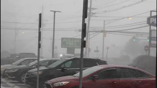 Snow squall leaves visibility limited with down wires