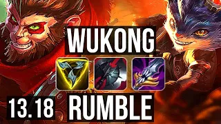 WUKONG vs RUMBLE (TOP) | Rank 5 Wukong, 2.6M mastery, 600+ games, 18/5/12 | NA Challenger | 13.18