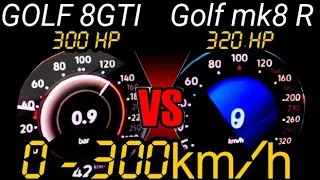 300 HP VW GOLF 8 GTI C.S  vs 320 HP VW Golf R DragRace 0-300 km/h