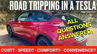 Road Tripping in a Tesla Model Y - COST? SPEED? COMFORT? CONVENIENCE? We answer all your questions!