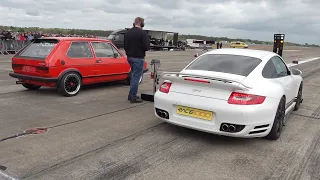 750HP 9ff Porsche 997 TURBO vs 600HP VW Golf 1 GTi 16v Turbo