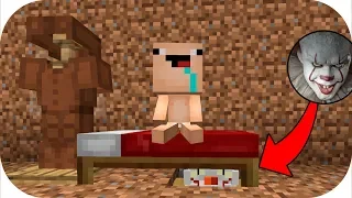 NO MIRES BAJO LA CAMA DE BEBE NOOB PAYASO IT 😱 ¿SE ASUSTARA? MINECRAFT TROLL