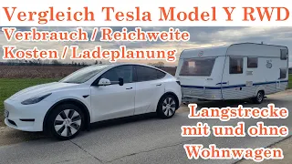 Model Y Verbrauch, Reichweite, Kosten mit und ohne Wohnwagen