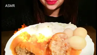 ASMR EATING FIRE MEATBALLS & RICE