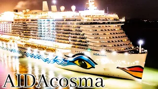 AIDACosma Night Time Departure Port of Southampton with Lights and Illuminations