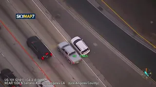 Los Angeles police in high speed chase with suspected robbers