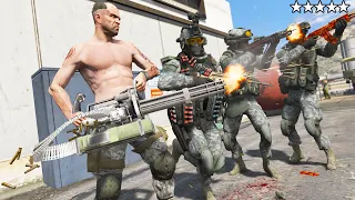 GTA 5 -🔥Army Trevor and Modern Warfare Soldiers vs Five Star Army at Fort Zancudo(Mini Gun Rampage)