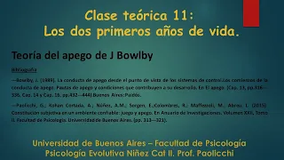 Clase Teórica 11: El apego, la propuesta de John Bowlby . Prof. Paolicchi