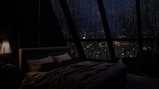 Rainy Night with Cozy Bed | Rain Sounds On Window For Sleeping, Relaxing, Meditation | White Noise