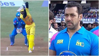 Salman Khan Get Stunned With Chennai Rhinos Batsman Dominating Batting Against Mumbai Heroes