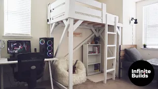 DIY Furniture: College Loft Bed | Small Room Makeover | Gaming Area w/ LED Lighting
