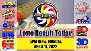 Swertres|3D and EZ2|2D Lotto 5PM Draw, Monday, April 11, 2022
