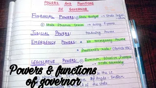 Powers & Functions of Governor (Part 2) || lec.47 || Handwritten notes || Indian Polity ||