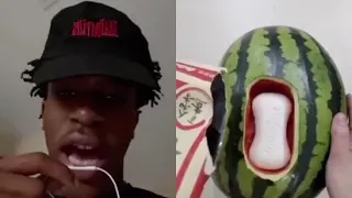 He finna wash the water melon