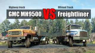 Snowrunner GMC MH9500 vs Freightliner 114SD | Highway vs Offroad truck