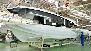 Process of building a ship. Incredible scale! Japan's largest pleasure boat manufacturing facility.