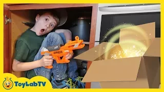 Giant Surprise Dinosaur Mystery Box! Fun Kids Nerf Toys Battle & ToyLabTV Game with Dinosaurs