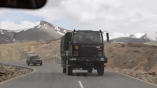 Passing Of An Army Convoy At Rumtse  (Leh-Manali Highway)