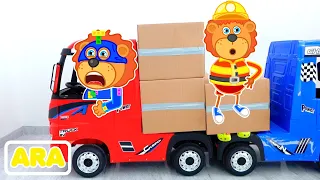 Kids play and rides in toy cars 🍒 Lion Family | Cartoon for Kids