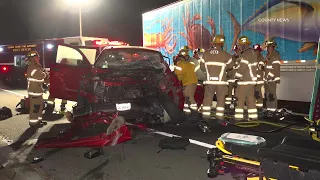 Crash Into Truck Stalled On Freeway Traps People In Separate Vehicles | Irvine, CA