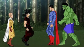 Saitama " Goku  VS Hulk , Superman " DC , MARVEL Heros VS anime Dragon ball , one punch man Heros