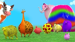 Paint Animals Magical Fountain Transformation - Farm Animals Gone Giant | Cow, Elephant, Horse