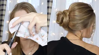 КРАСИВЫЙ И БЫСТРЫЙ ПУЧОК НА КАЖДЫЙ ДЕНЬ С ПОМОЩЬЮ ОБЫЧНОГО НОСКА | SOCK BUN HAIR TUTORIAL