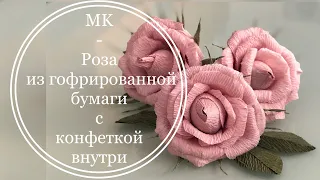 РОЗА из ГОФРИРОВАННОЙ БУМАГИ с конфеткой| ЦВЕТОК из конфет| Объёмная Роза легко и просто| DIY