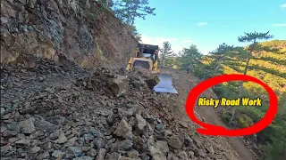 Caterpillar D7g Bulldozer Fights Rocks on the Edge of the Cliff #caterpillar #bulldozer #d7g