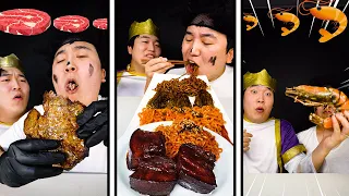 ASMR MUKBANG pork belly, fried chicken, fire noodle | Spicy food TikTok Funny Pranks