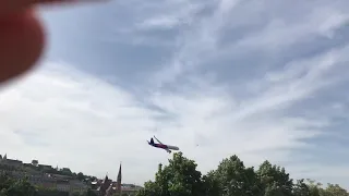 Wizz air low flies over Budapest