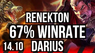 RENEKTON vs DARIUS (TOP) | 67% winrate, 6 solo kills, 9/2/3, Dominating | BR Grandmaster | 14.10