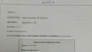 Student Union Registration From Answer key Test 2 listening Book Achieve Ielts