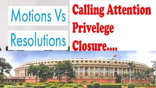 Resolution & Motion in Indian Parliament, No Confidence, Privelege,Closure,Calling Attention