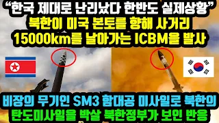 한국 제대로 난리났다 한반도에서 벌어진 실제상황 북한이 미국 본토를 향해 사거리 15000km를 날아가는 ICBM을 발사하자 SM3 함대공 미사일로 탄도미사일을 박살 북한정부 반응
