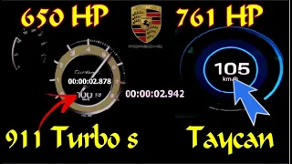 2020 Porsche 911 Turbo S  650 HP vs Porsche Taycan Turbo S 760 HP Acceleration 0-260 km /h