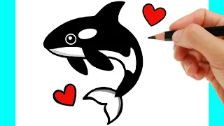 HOW TO DRAW A KILLER WHALE (orca) - how to draw a whale kawaii easy step by step